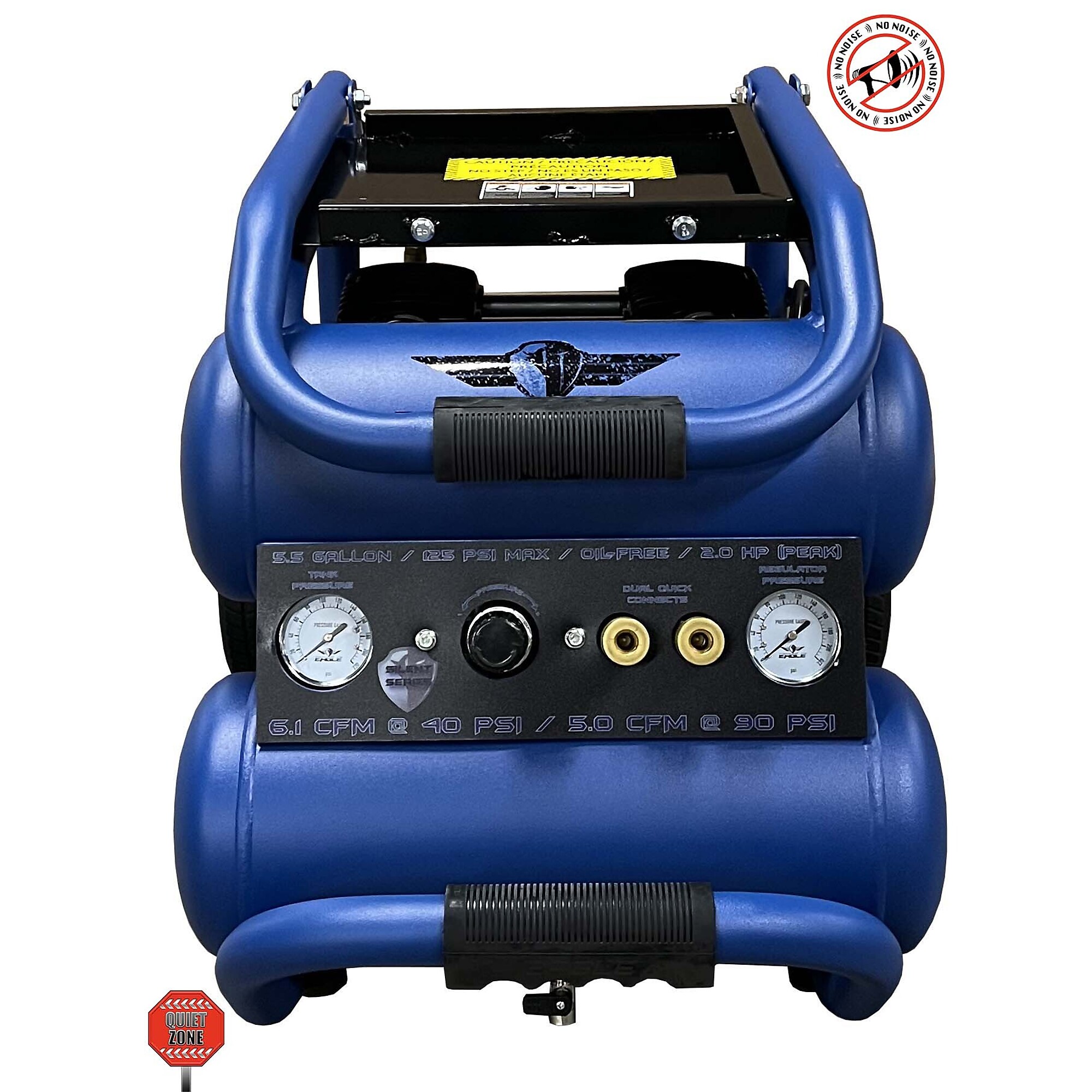 EAGLE, 49 dB 25ft. Silent Air Compressor, Horsepower 1.5 HP, Air Tank Size 5.5 Gal, Volts 110 Volt, Model# EA-5000